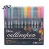 Radiating Lines Markers Dual-Tip Metallic Outline Pens Fluorescent Marker with Colorful Borders Paint Smooth Tip Highlighters for Cards Crafts & Notes