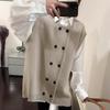 2024 Autumn/Winter Women's Slimming Double-Breasted Knitted Vest - Versatile Loose Fit, Sleeveless Top with Round Neck