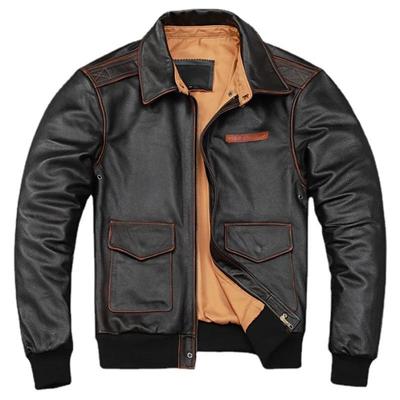 Chinese Size Genuine Cowhide Leather Men Leather Jacket Flight A2 Jackets Hand Edged Aviator Bomber Coat Men Leather Jacket Autumn