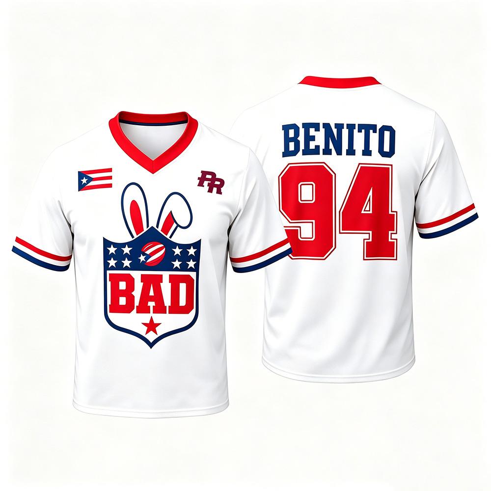 Bad Bunny 2026 Welttournee Konzertstadt Trikots Mode 3D Grafikdruck T-Shirt BENITO 94 Kurzarm Oberteile Tägliche Kleidung Sommer XXS
