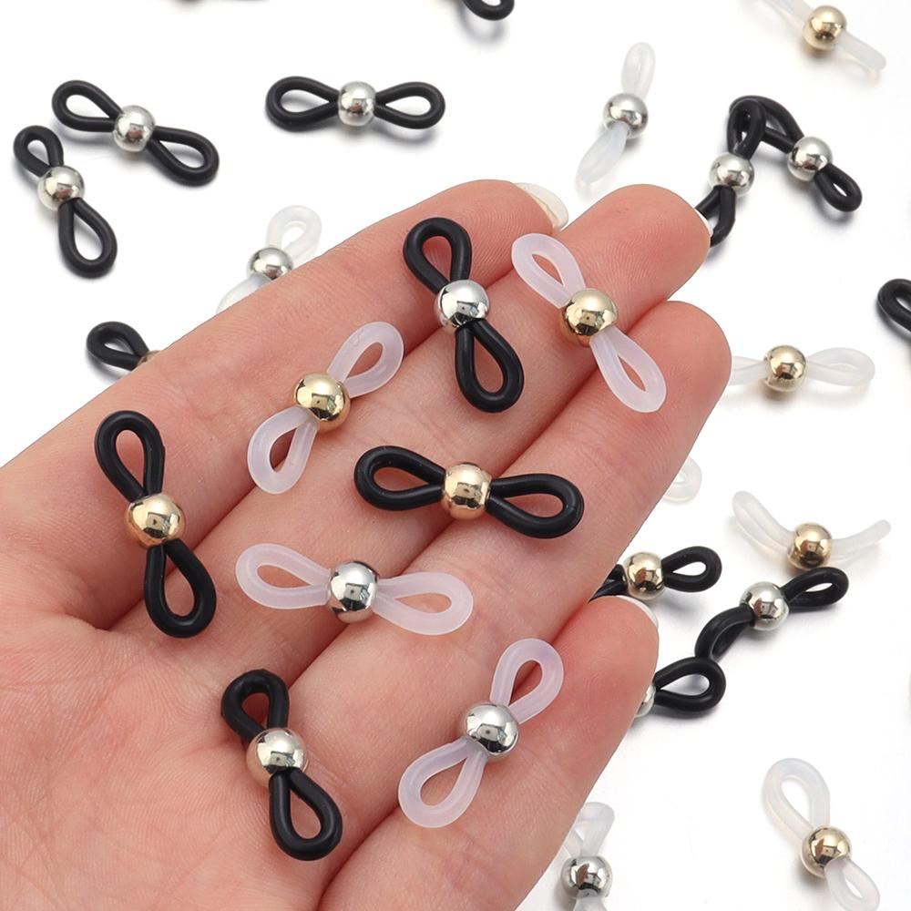 50pcs Eyeglass Chain CCB Beads Adjustable Silicone Rubber Ends Connectors For DIY Eye Glasses Sunglasses Holder Jewelry Making