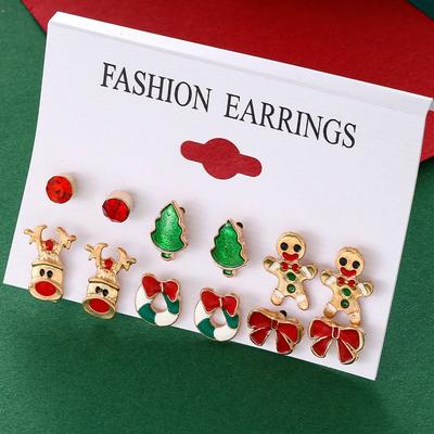 Brincos Stud com Elementos Fofos de Natal para Mulheres Árvore de Natal Alce Boneco de Neve Papai Noel Brincos Festa Feriado Ano Novo Joias