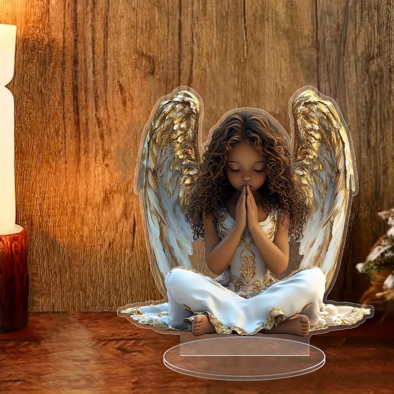 Acrylic Angel Statue Art Modern 2D Praying Desktop Figurine Home Office Creative Decor Piece