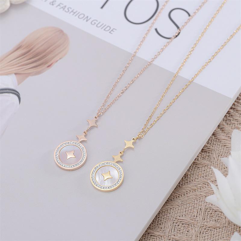 

Korean Hexagram Inlaid Diamond Titanium Steel Necklace with Shell Pendant Other