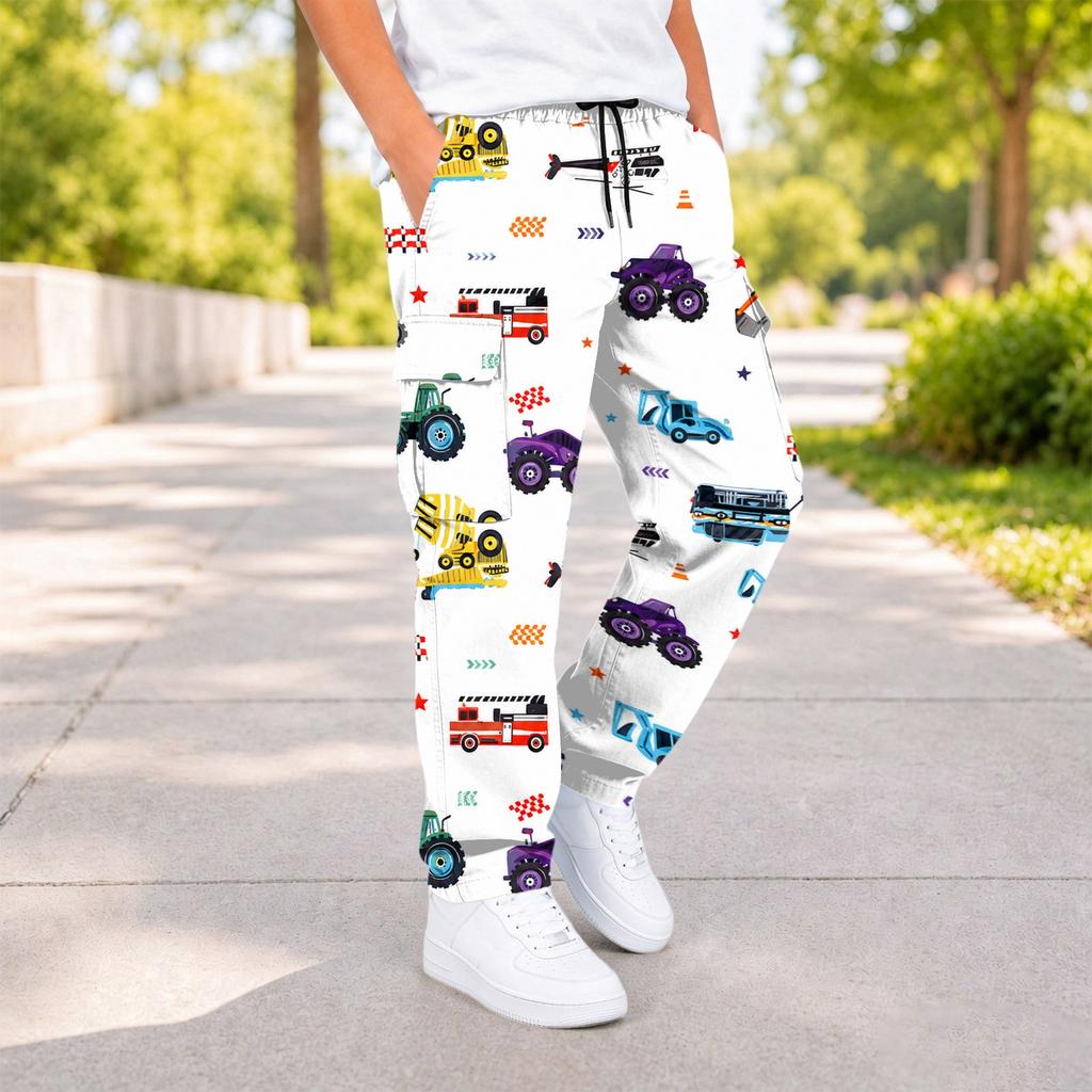 Boys' Fashion Print Cargo Pants with and Pockets for Casual Wear
