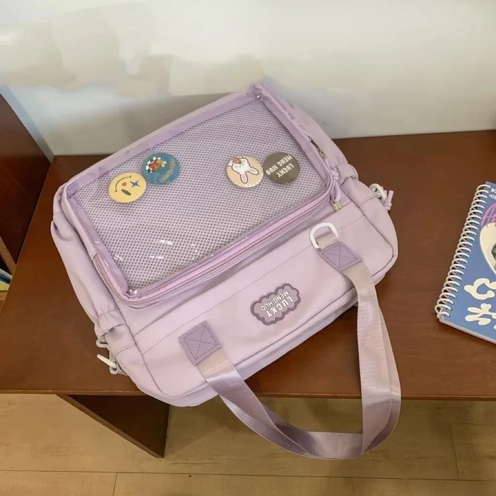 

Y2K Women Ita Backpack Fashion DIY Badge Knapsack Cute Girl Girl Transparent Pocket Casual Nylon Large Capacity Shoulder Handbag 31x31x10cm фіолетовий