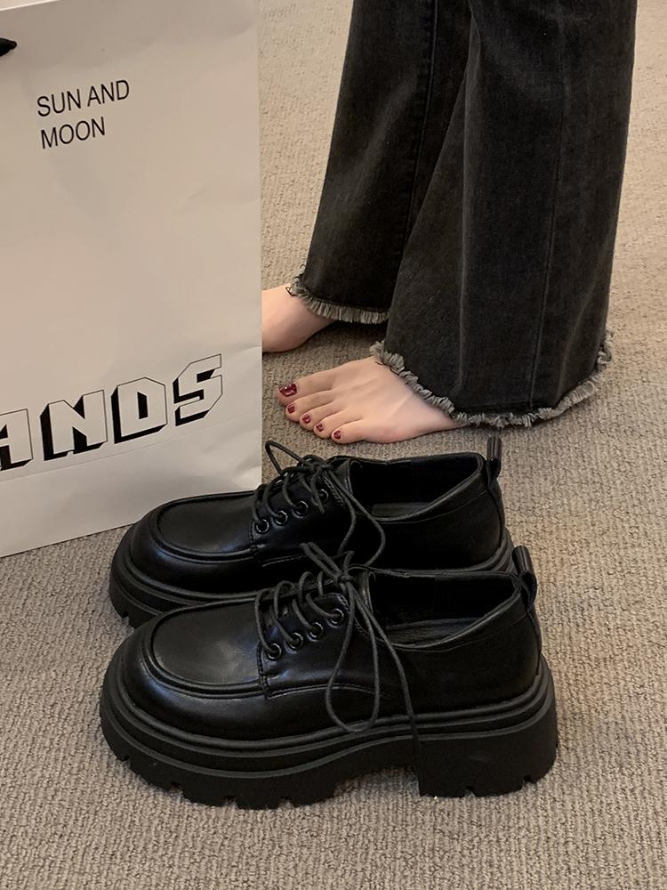 Fashion Briti Sle Women's Loers Thi Boted Design Versatile Faion Single oes Casual round Toe High Heel Rubber Sole