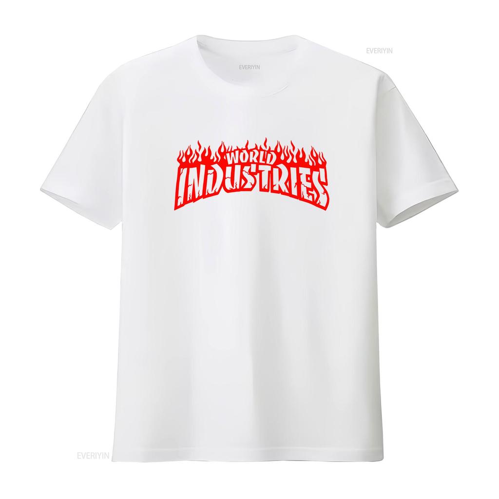 Vintage WORLD INDUSTRIES T-Shirt Retro-Stil mit kräftigem Flammen-Print Perfekt für Skateboard-Enthusiasten vintage Gewaschen streetwear