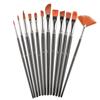 12-Piece Mixed Style Black Handle Brush Set: Short, Nylon Bristle Brushes for Watercolor, Gouache & Oil Painting