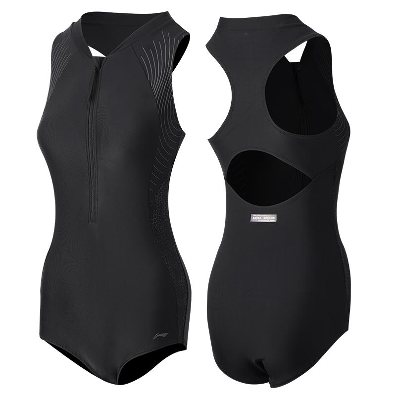 Li-Ning Comfortable Casual Simple Sports One-Piece Swimsuit Women Swimwear Black LNYW018-1