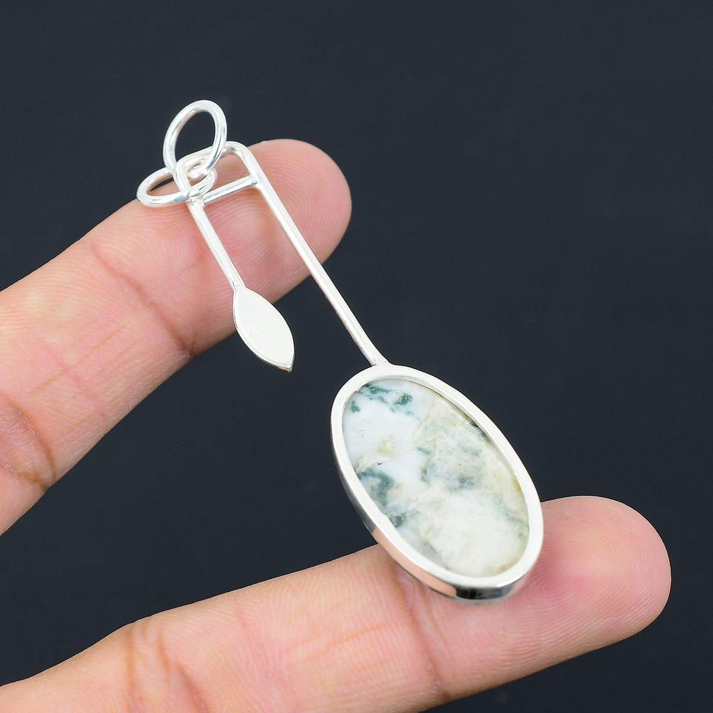 Womens day Deal Sterling Silver Tree Agate Stone Birthday Handcrafted Pendant