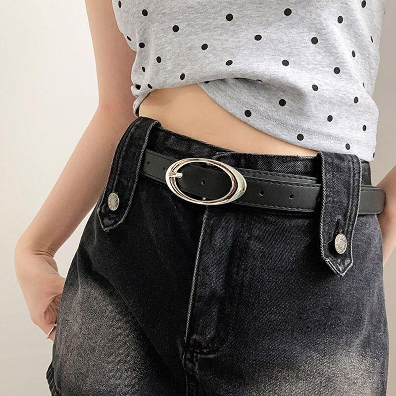 Black Pu Versatile Belt With Timeless Moon Design For Fashionable Looks Denim