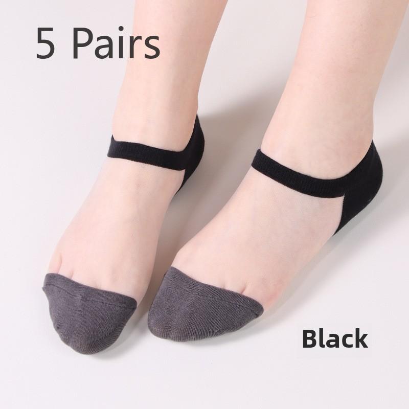 5 Pairs Spring and Autumn Invisible Thin Glass Wire Socks Wear-resistant Anti-hook Summer Transparent Crystal Silk Women's Socks