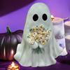 Halloween Ghost Figurine Small Resin Ghost Holding Flower Statue Cute Ghost Tabletop Decor for Halloween Porch Indoor Outdoor Decoration