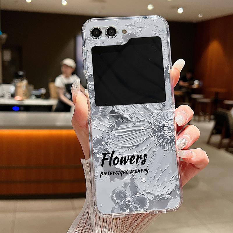 For Samsung Galaxy Z Flip 6 5 4 3 Case Luxury Oil Painting Flower Butterfly Hard Clear Folding Cover For Samsung Z Flip6 Flip5