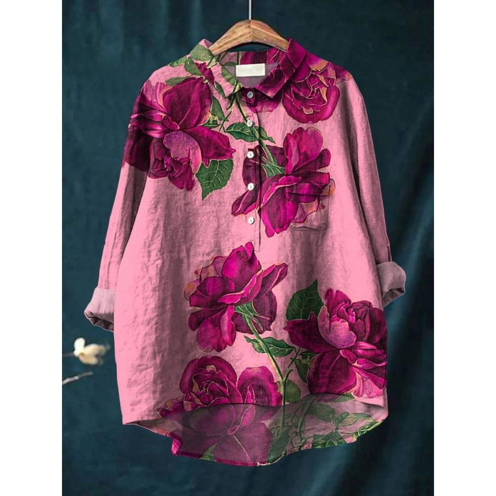 Damen Hemd mit Kragen, halber Knopfleiste, lockerem Schnitt, lässig, langen Ärmeln, aus Polyester