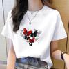 Korean Style Butterfly Print Round Neck Women's Casual Summer T-Shirt