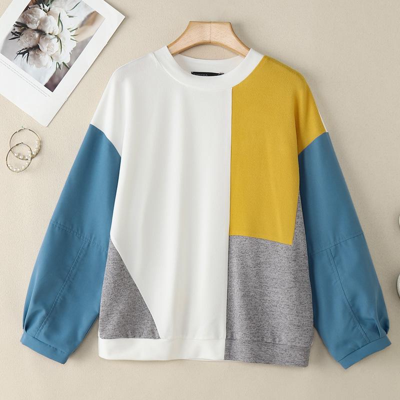 ZANZEA Women Casual Round Neck Long Sleeve Patchwork Pullover Thin Sweatshirt