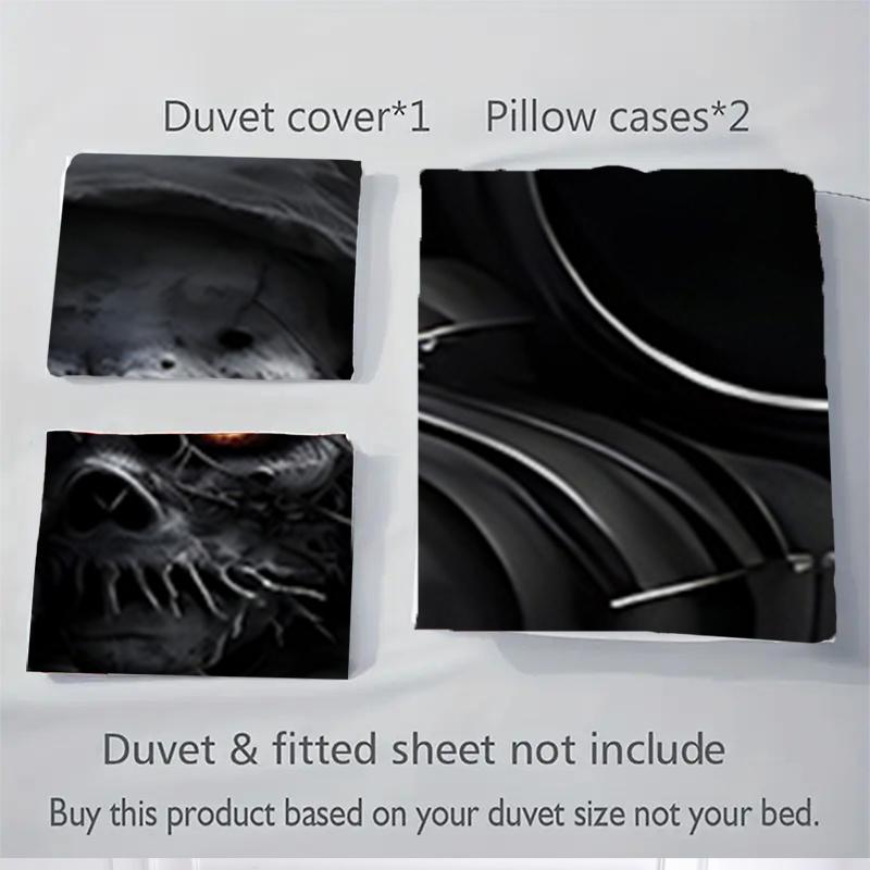 3pcs Skull with Gun Universal Three-Piece Bedding Set-Perfect for Bedroom, Guest Room, Living Room, Hotel Decor-Ideal Gift for Fans, Travele