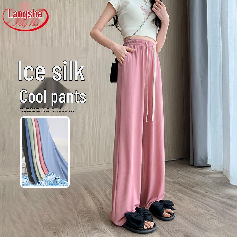 

Langsha Women s High-Waisted Wide-Leg Drapey Casual Pants L (121-138 lbs)