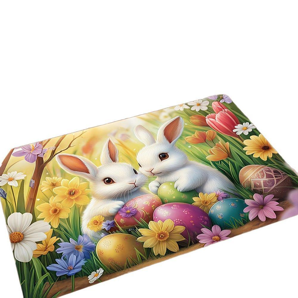 Egg Flower Rabbit Floor Mat Cartoon Bathroom Mat Easter Bunny Door Mat  Floor Protection