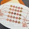 Pulseira de trevo de quatro folhas de luxo de alta qualidade, ouro rosa, joias da moda em cores doces, pulseira feminina