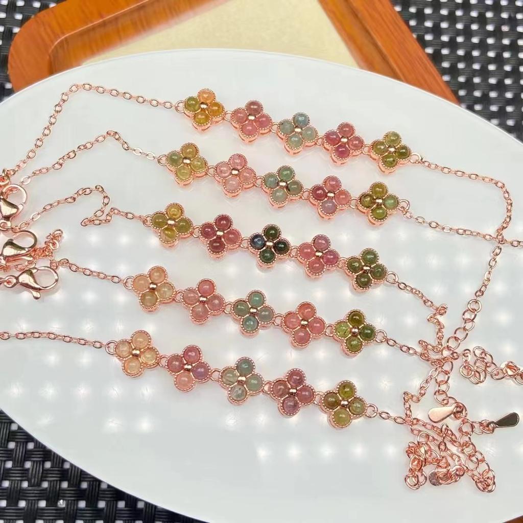 Pulseira de trevo de quatro folhas de luxo de alta qualidade, ouro rosa, joias da moda em cores doces, pulseira feminina