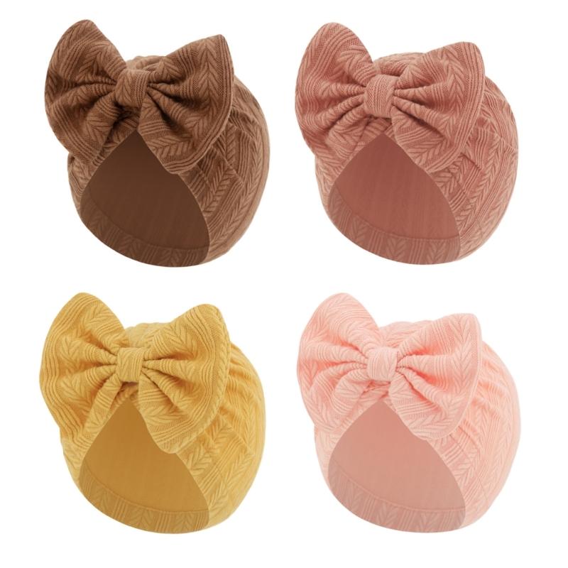 4Pcs Cotton Bonnet Hat Newborns Bowknot Turban Hat Soft Breathable Baby Fetal Hat Brimless Hospital Cap Windproof
