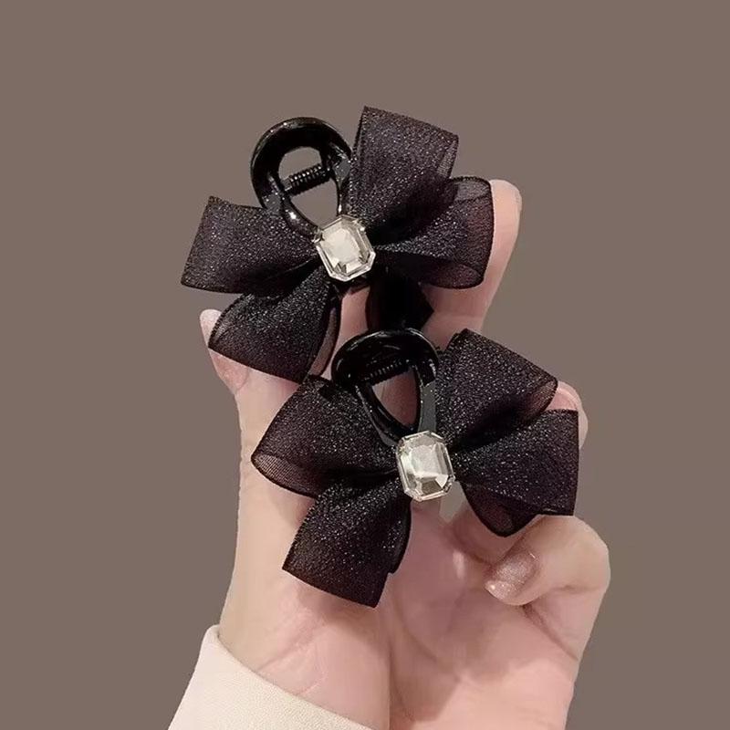 2pcs/set Elegant Black Chiffon Bow Rhinestone Hair Claw For Women Girls Sweet Hair Claw Clip Hair Clip Hairpin Hair Accessories