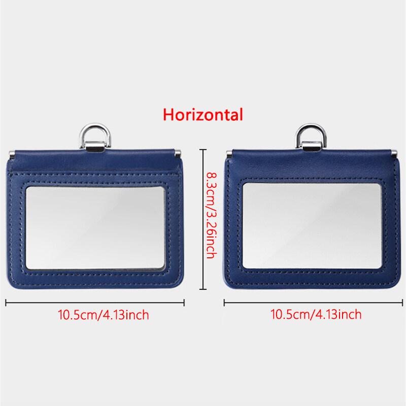 2-Sided Transparent Window Badge Holder ID Business Work Card Holders Genuine Leather Card Case with Lanyard (Can Hold 4 Cards )