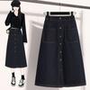 DIMANAF 2025 Plus Size Spring Denim Skirts Women Clothing Blue Fashion A-Line Jeans Skirt Belt Waist