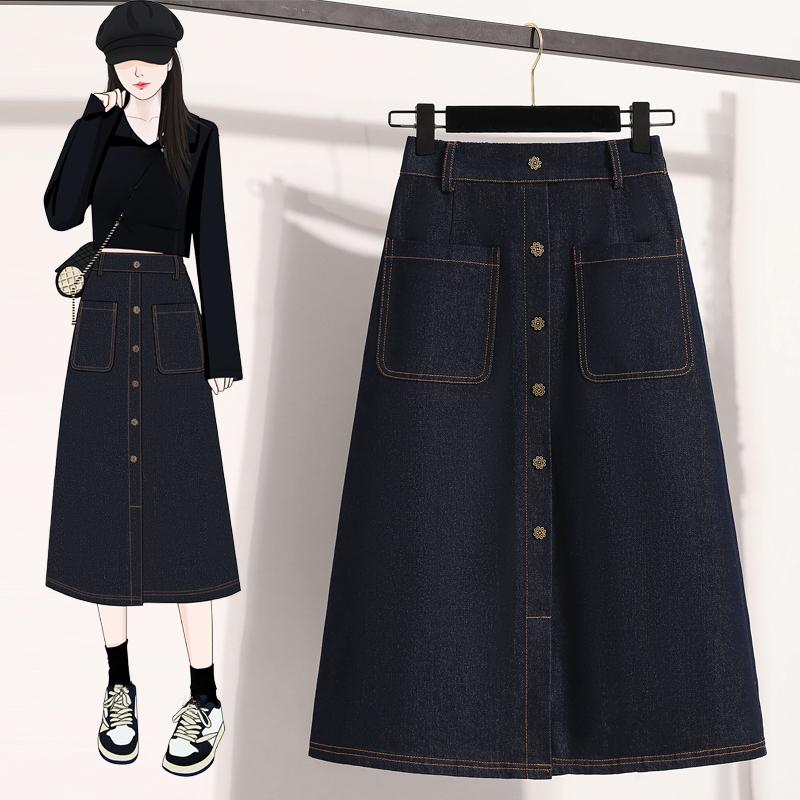 DIMANAF 2025 Plus Size Spring Denim Skirts Women Clothing Blue Fashion A-Line Jeans Skirt Belt Waist