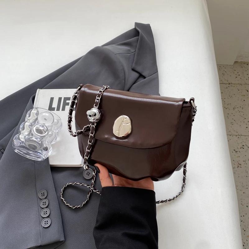 

Маленькая квадратная сумка через плечо с цепочкой для женщин, коричневая, ретро, универсальная, высококачественная, сумка через плечо для мобильного телефона, новая