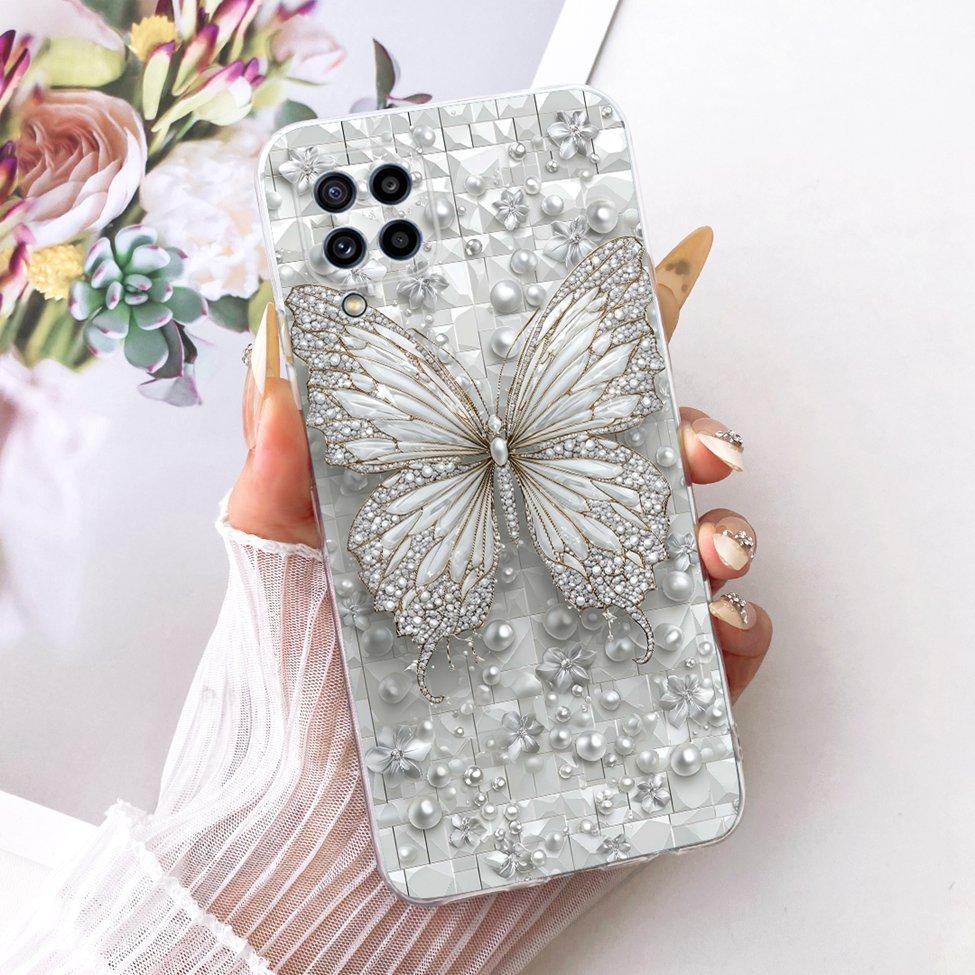 Clear For Samsung Galaxy M32 Case Luxury Fashion Butterfly Funny Cute Painted Cover For Samsung M32 SM-M325F SM-M325FV Casing