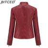BITCED Women's Casual Leather Jacket Stand-up Collar Slim-Fit Outerwear Spring/Autumn Solid-Colour Leather Jacket