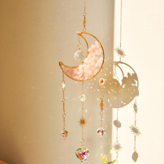 Crystal Sun Catcher Crescent Moon Sun Catcher Rainbow Maker Prism Ornament for Window Balcony Bedroom Garden Hanging