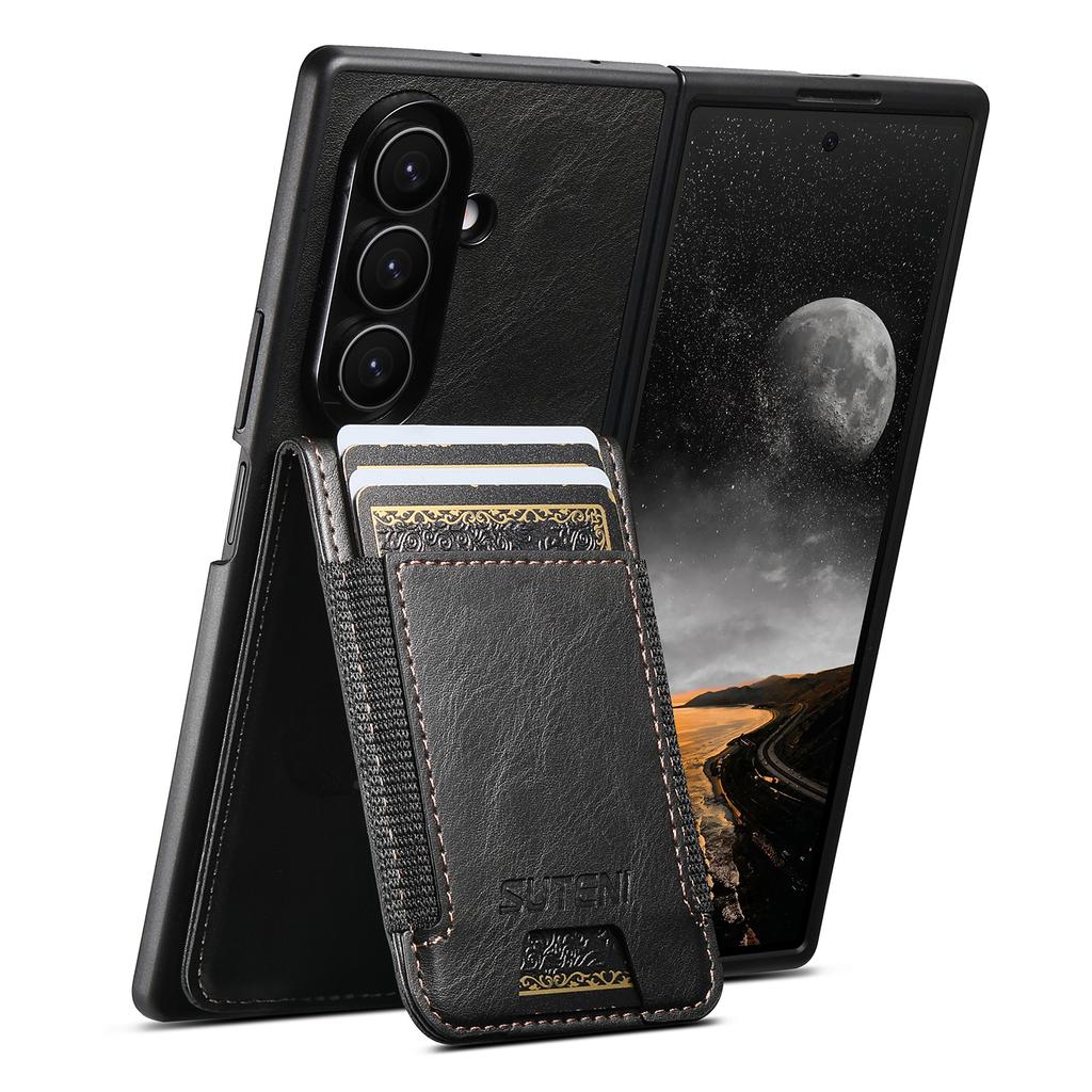 SUTENI H03 עבור Samsung Galaxy Z Fold7 5G כיסוי טלפון מגן מעור PU ו-PC עם חריצי כרטיסים מעמד