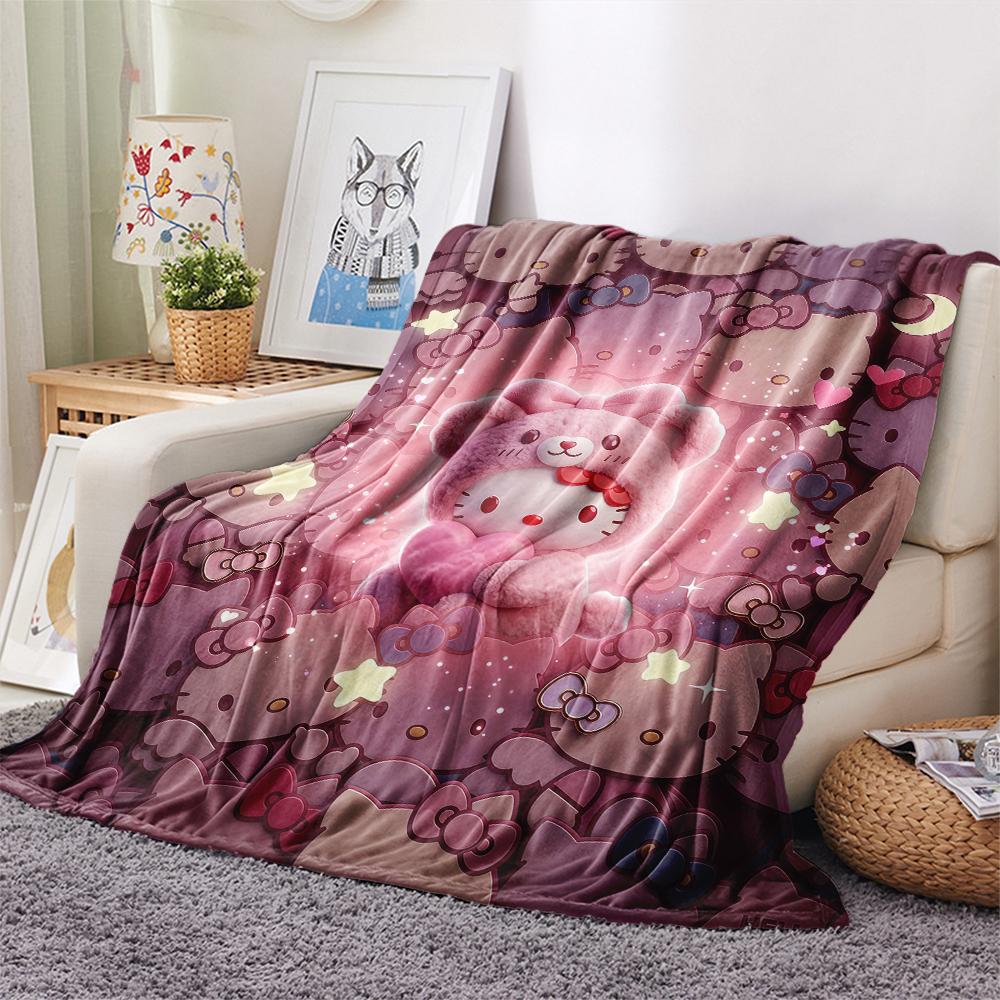 1PC Hello Kitty Cartoon Print Flannel Blanket, High quality All Seasons, Home Decor, Warmth and Comfort, Perfect for Christmas Gifts