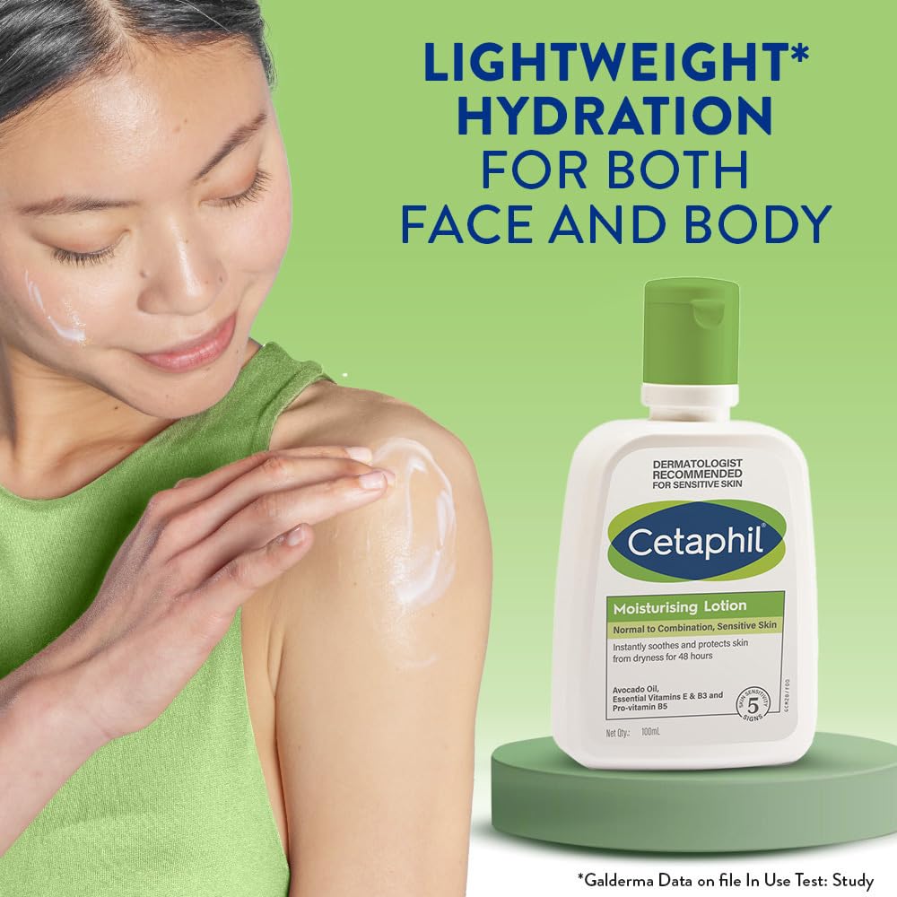Cetaphil Moisturizing Lotion for Sensitive Skin 100ml Non-Greasy Daily Hydration for Dry Normal Skin