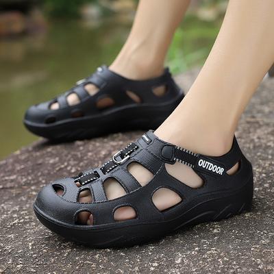 2024 Summer Men's Thick-soled Camouflage Beach Shoes Lightweight Large-size Hole Shoes Casual Cover Feet Wading Cold Slippers