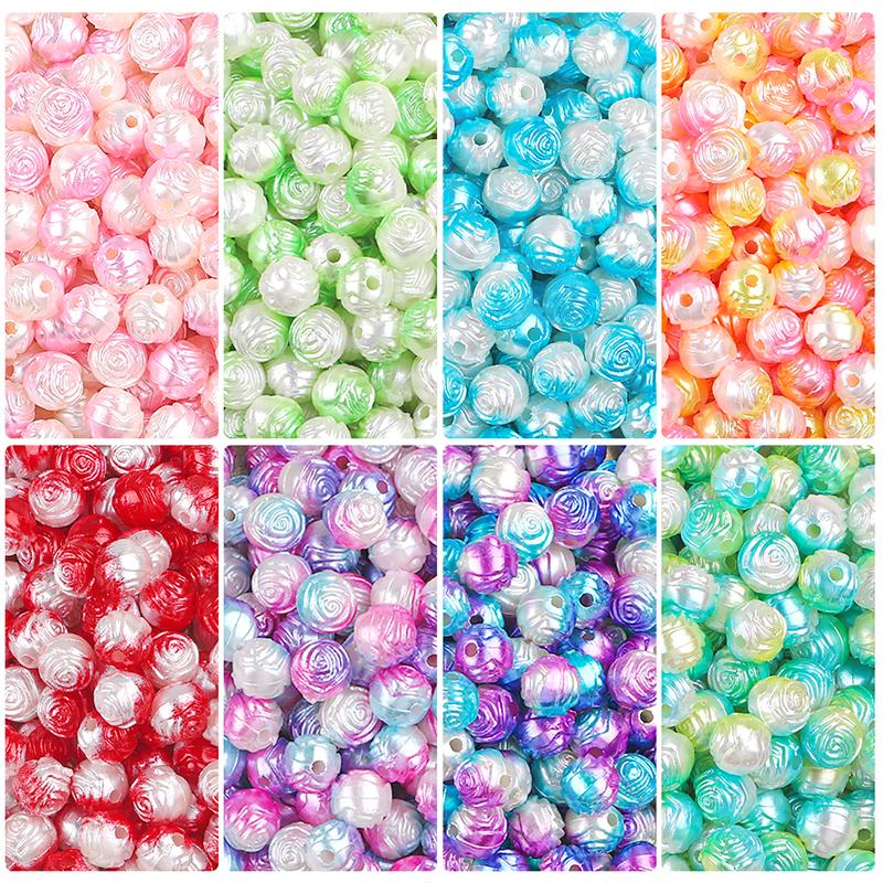 100pcs/bag Color Gradient Rose Beaded DIY Handmade Bracelet Necklace Earrings Jewelry Accessories