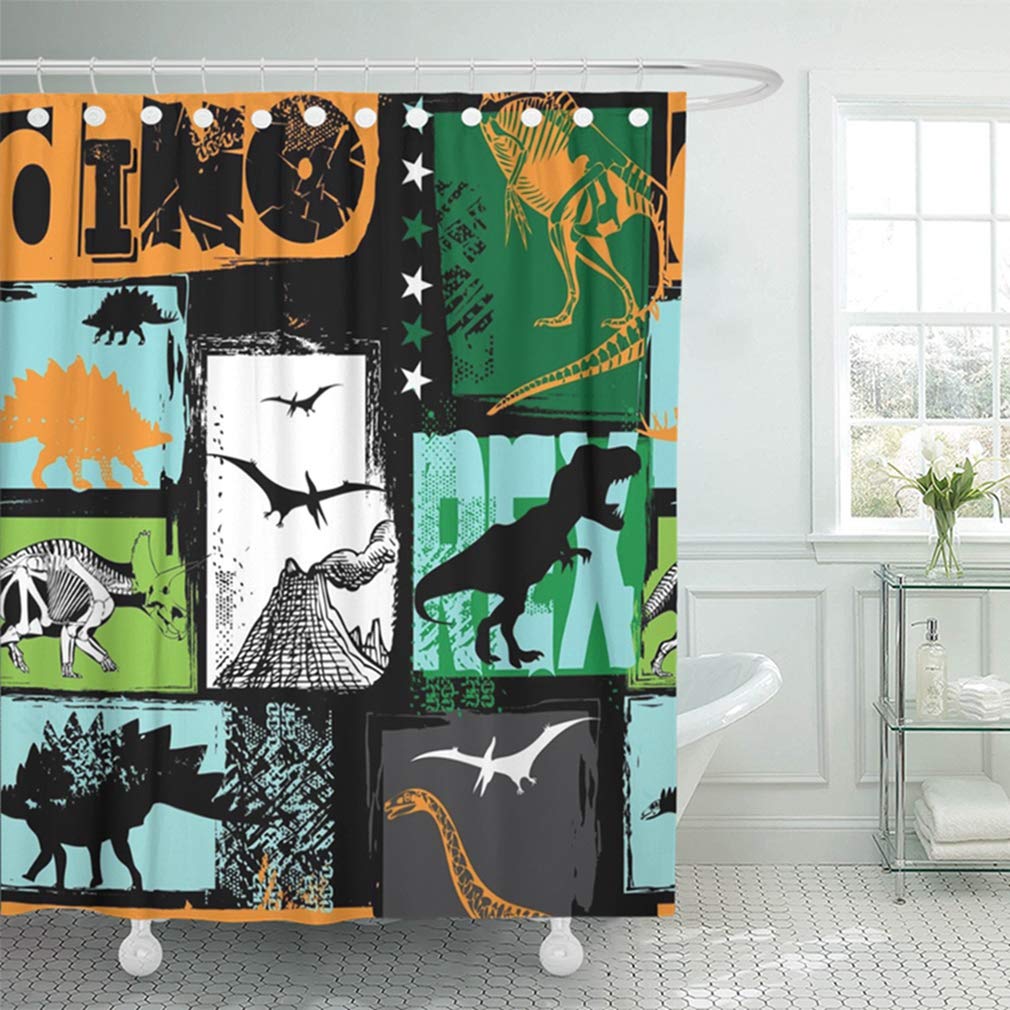 Dinosaur Shower Curtain For Bathroom, Funny Jurassic Dino World Park Shower Curtain Sets Bathtub Decor With Hooks Waterproof