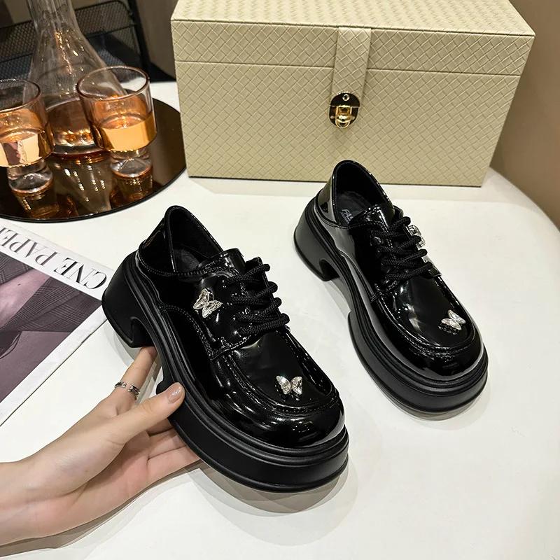British Style Loafers Women Spring Autumn New Single Shoes Round Head Versatile Black Thick Bottom Pumps Thick Heels Mary Janes