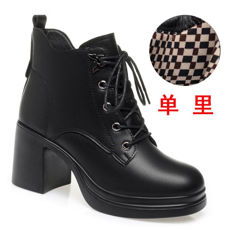 Otoño Invierno Más Terciopelo Zapatillas Casuales Tacón Grueso Mujer Tobillo Plataforma Botas de Cuero Cálidas Antideslizantes Bota de Motocicleta