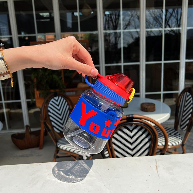 Small Bomb Cup with Straw Children's Shoulder Strap Portable Water Bottle Men and Women Couple Leisure Sports Plastic Water Cup
