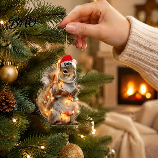 Decorative Animal Figurines for Home Christmas Hanging Ornaments with Lanyard, Cute Double Sided Pendant 2026 Holiday Tree Pendants Santa Hat, 2D Flat