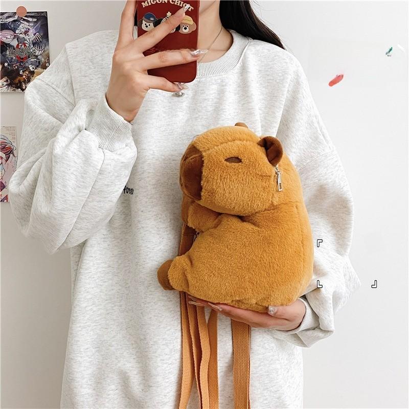 Capybara Plush Water Animal Backpack With Zipper Closure For Casual Daily Use