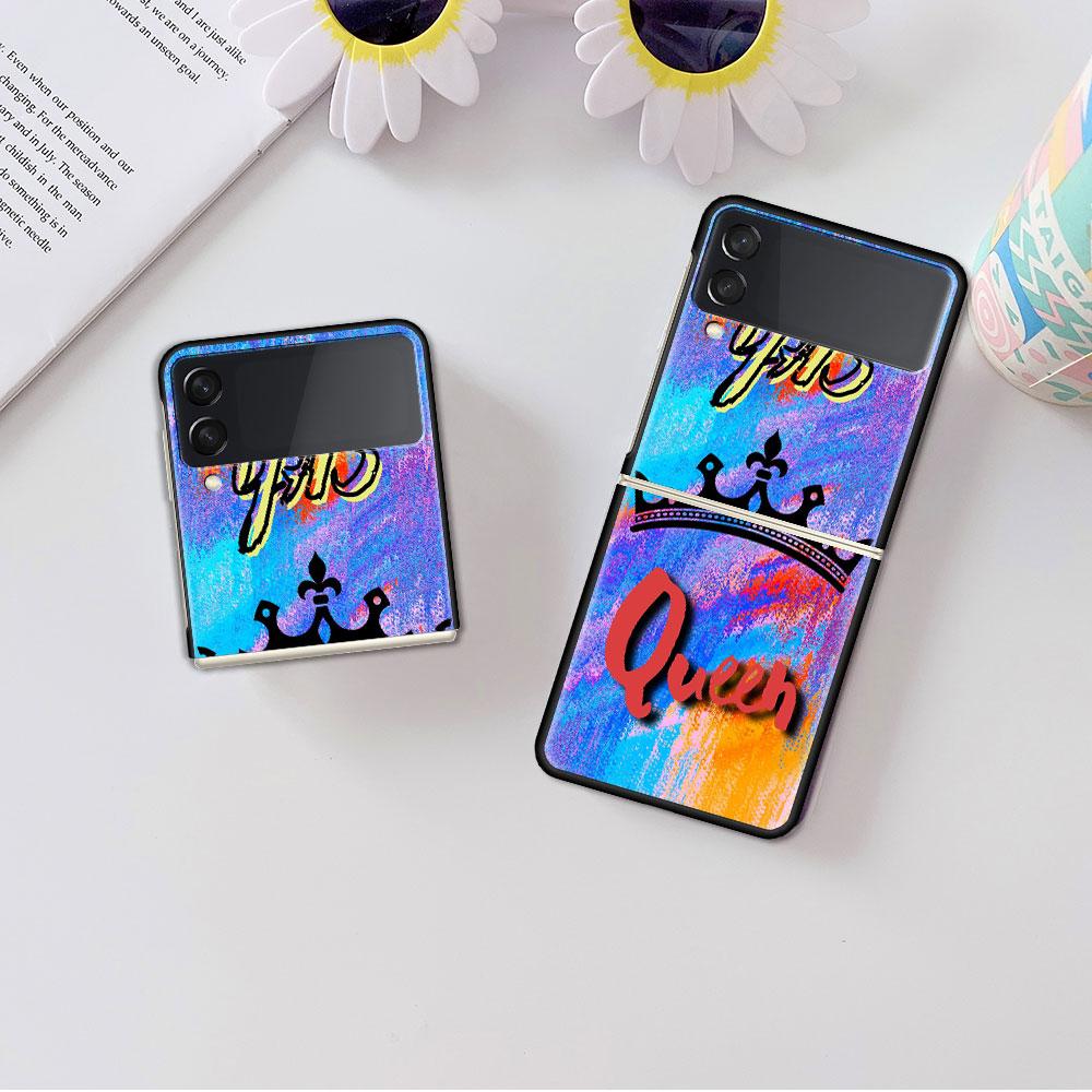 Luxusní pouzdro pro Samsung Galaxy Z Flip 4 3 5G černé PC pevné pouzdro na telefon módní zadní kryt ZFlip Funda princezna máma královna skořápka