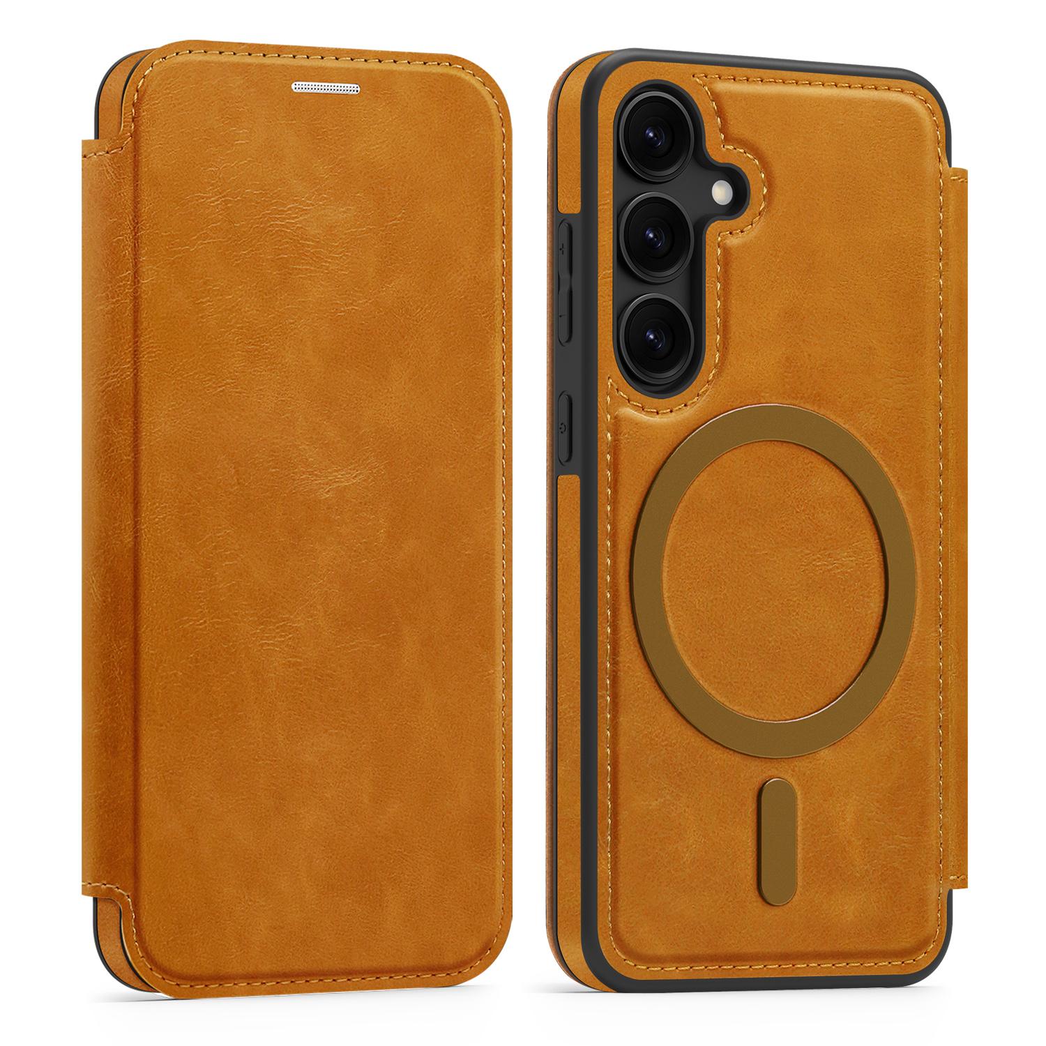 

Для Samsung Galaxy S24 Чехол Совместимый с MagSafe Блокировка RFID Держатель для карт Кожаный чехол для телефона Brown