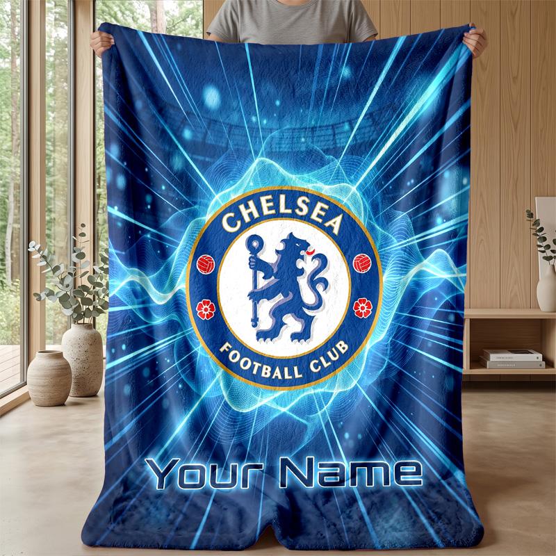 Custom Text Flannel Throw Blanket, Lightweight Cozy Bed Sofa BlanketChelsea FC